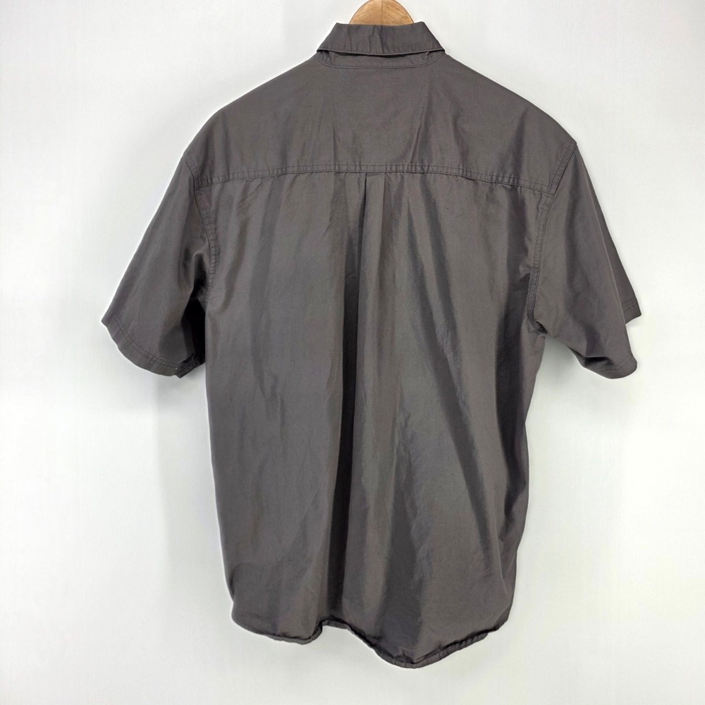 KEY Work Shirt Mens Large Regular Gray Short Sleeve Button Down Utility Pocket